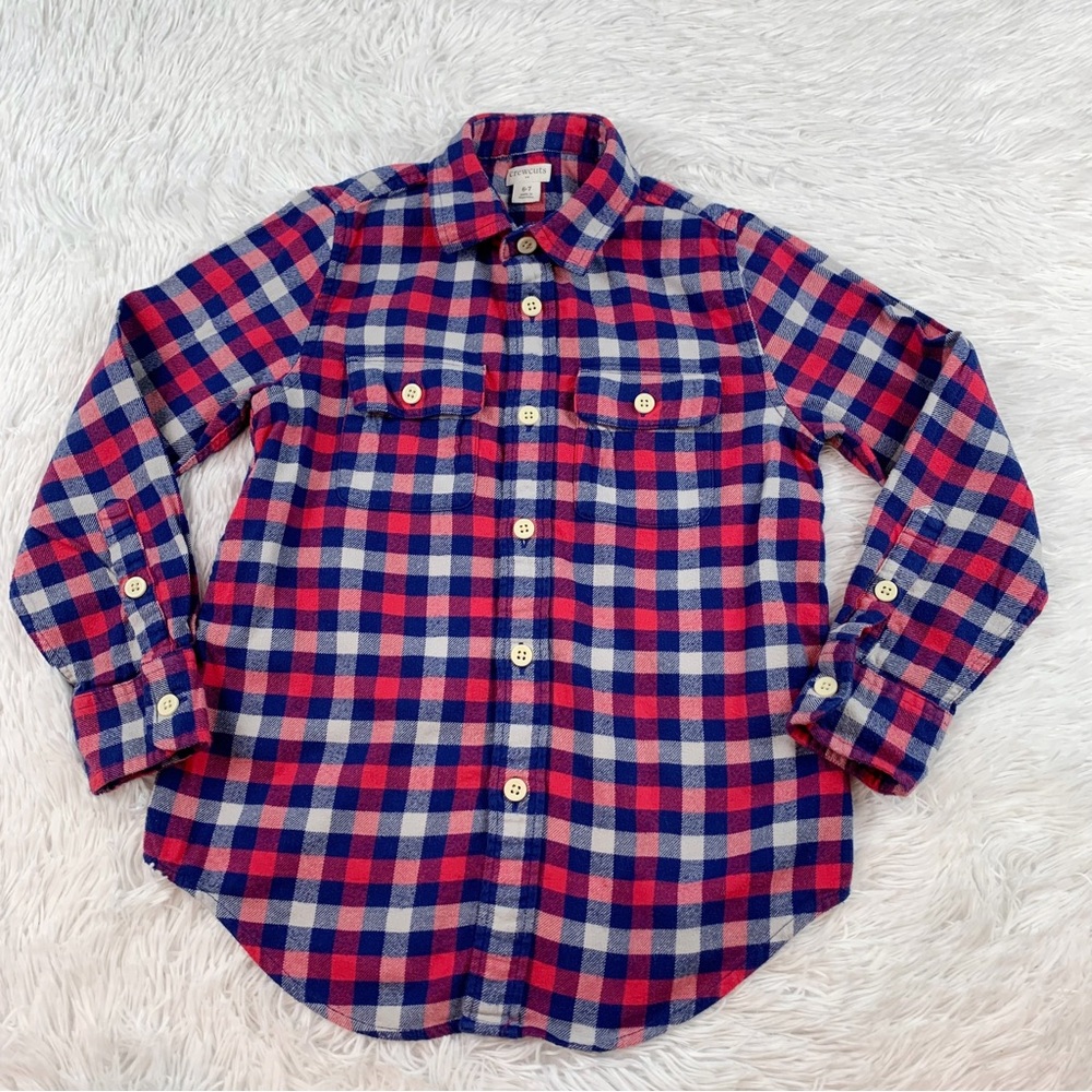 Crewcuts long sleeve flannel plaid button up shirt‎ flap pockets